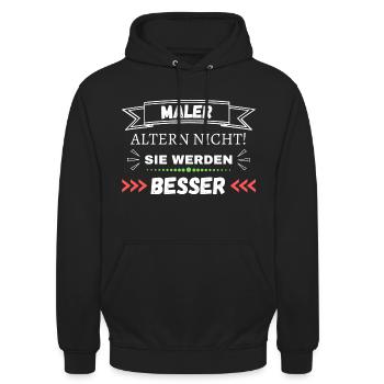 Maler altern nicht! Sie werden besser - Unisex Hoodie - Schwarz - Vorne - Alina (178cm) & Michal (187cm)