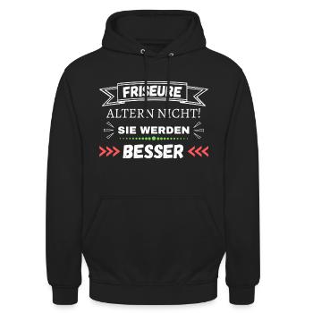 Friseure altern nicht! Sie werden besser - Unisex Hoodie - Schwarz - Vorne - Alina (178cm) & Michal (187cm)