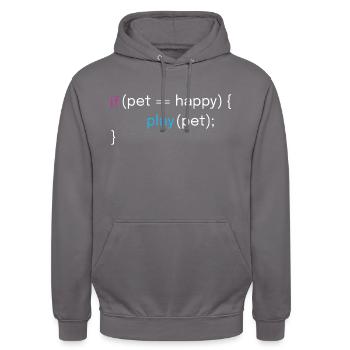 Conception amusante d’animaux de compagnie et de codage - Sweat-shirt à capuche unisexe - gris éléphant - Devant - Alina (178cm) & Michal (187cm)