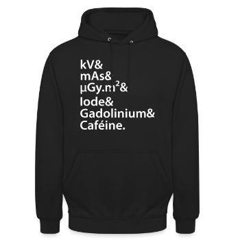 kV mAs Caféine Humour Café Radiologie Scanner Irm - Sweat-shirt à capuche unisexe - noir - Devant - Alina (178cm) & Michal (187cm)