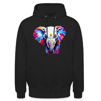 Wunderschöner Elefantenkopf. Lebendiges Elefantenporträt - Unisex Hoodie - Schwarz - Vorne - Alina (178cm) & Michal (187cm)