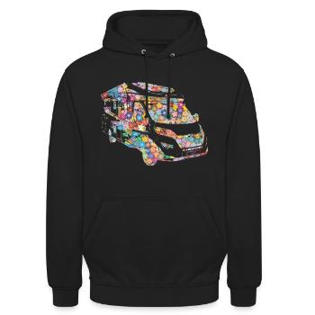 Romantisches blumiges Wohnmobil - Unisex Hoodie - Schwarz - Vorne - Alina (178cm) & Michal (187cm)