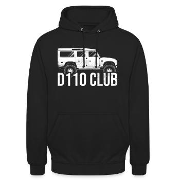 Defender D110 Geländewagen Offroad 4x4 Club Verein - Unisex Hoodie - Schwarz - Vorne - Alina (178cm) & Michal (187cm)