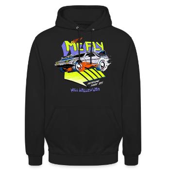 Zurück In Die Zukunft Hey McFly Delorean - Unisex Hoodie - Schwarz - Vorne - Alina (178cm) & Michal (187cm)