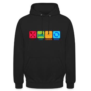 Canasta Spiel Kartenspiel spielen Eat Sleep - Unisex Hoodie - Schwarz - Vorne - Alina (178cm) & Michal (187cm)