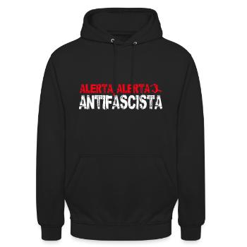 Alerta Alerta Antifascista Antifaschismus - Unisex Hoodie - Schwarz - Vorne - Alina (178cm) & Michal (187cm)
