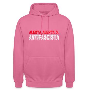 Alerta Alerta Antifascista Antifaschismus - Unisex Hoodie - Pink - Vorne - Alina (178cm) & Michal (187cm)