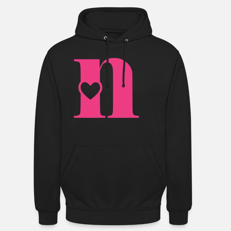 Buchstabe n Anfangsbuchstabe mit Herz - Unisex Hoodie - Schwarz