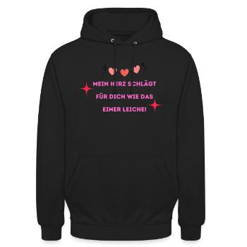 Mein Herz schlägt für dich wie das einer Leiche! - Unisex Hoodie - Schwarz - Vorne - Alina (178cm) & Michal (187cm)