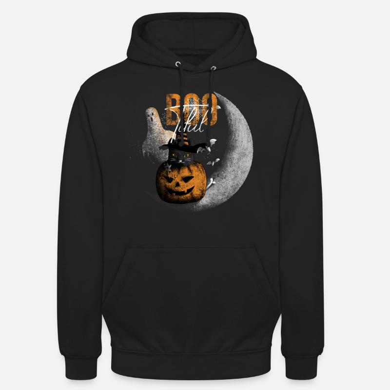 Bootiful Ghost and Black Cat in Crescent Moon - Unisex Hoodie - black