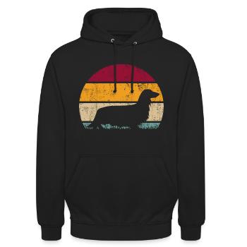 Deutscher Langhaardackel Langhaar Dachshund Retro - Unisex Hoodie - Schwarz - Vorne - Alina (178cm) & Michal (187cm)