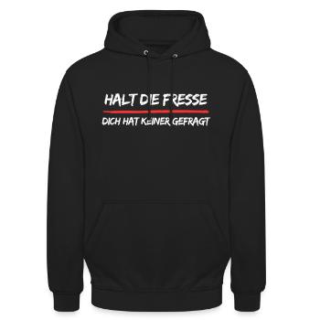 Halt Die Fresse Dich Hat Keiner Gefragt Lustige - Unisex Hoodie - Schwarz - Vorne - Alina (178cm) & Michal (187cm)