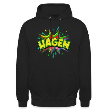 Hagen Allemagne Ville Pop Art Bande dessinée - Sweat-shirt à capuche unisexe - noir - Devant - Alina (178cm) & Michal (187cm)