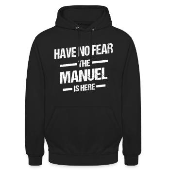 Manuel First Name Birthday - Unisex Hoodie - black - Front - Alina (178cm) & Michal (187cm)