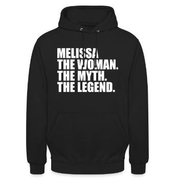 Woman Mythos Legende Name Melissa - Unisex Hoodie - Schwarz - Vorne - Alina (178cm) & Michal (187cm)