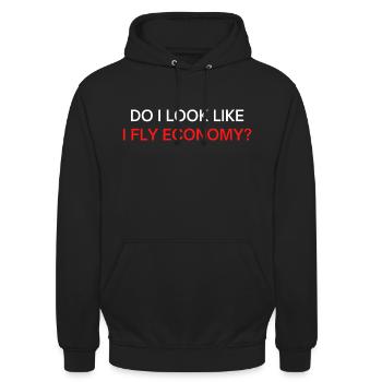 Ai-je l’air de voler en classe économique? (police rouge et blanche) - Sweat-shirt à capuche unisexe - noir - Devant - Alina (178cm) & Michal (187cm)