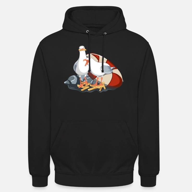 Lachende Seemöwen mit Pommes - Unisex Hoodie - Schwarz