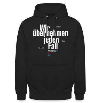 Die Drei ??? Wir übernehmen jeden Fall - Unisex Hoodie - Schwarz - Vorne - Alina (178cm) & Michal (187cm)
