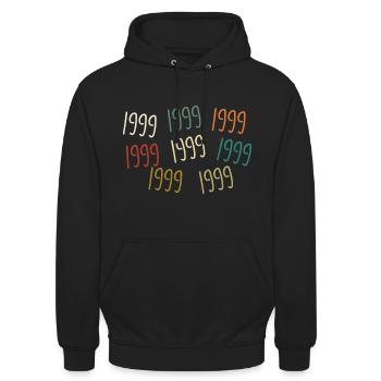Jahrgang 1999 Geburtsjahr - legendär seit 1999 - Unisex Hoodie - Schwarz - Vorne - Alina (178cm) & Michal (187cm)