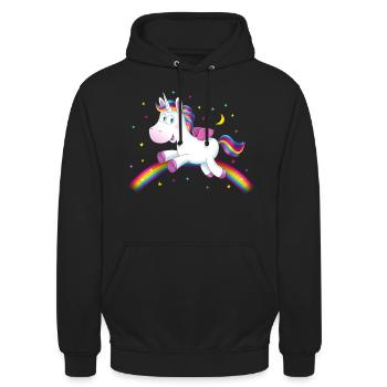 Cadeau arc-en-ciel Licorne - Sweat-shirt à capuche unisexe - noir - Devant - Alina (178cm) & Michal (187cm)
