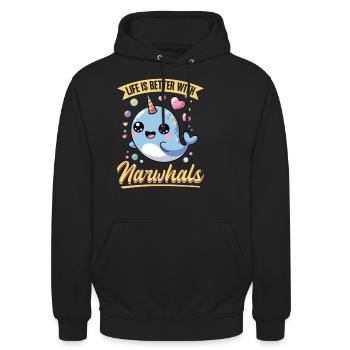 Narwhal Chibi Kawaii - Unisex Hoodie - Schwarz - Vorne - Alina (178cm) & Michal (187cm)