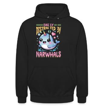 Narwhal Chibi Kawaii - Unisex Hoodie - Schwarz - Vorne - Alina (178cm) & Michal (187cm)