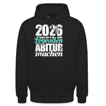 2026 Das Jahr in dem Legenden Abitur machen - Unisex Hoodie - Schwarz - Vorne - Alina (178cm) & Michal (187cm)
