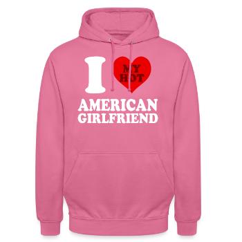 J’aime ma petite amie américaine chaude coeur drôle - Sweat-shirt à capuche unisexe - rose - Devant - Alina (178cm) & Michal (187cm)