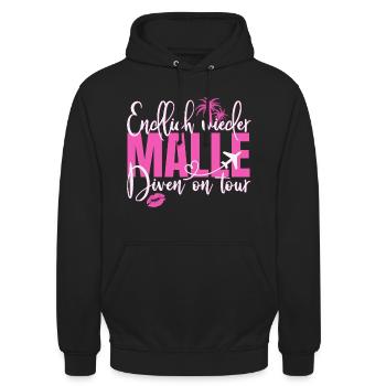 Mallorca Spruch Endlich Wieder Malle Diven On Tour - Unisex Hoodie - Schwarz - Vorne - Alina (178cm) & Michal (187cm)