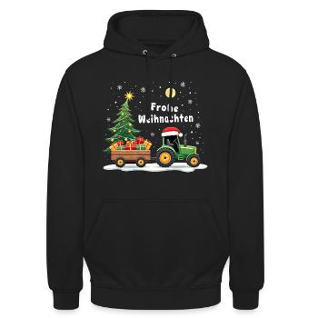 Fröhliche Weihnachten Santa Traktor Bauer Fährt - Unisex Hoodie - Schwarz - Vorne - Alina (178cm) & Michal (187cm)