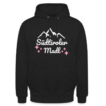 Südtirol Kinder Bergmadl Tirol Alpen Bergsteiger - Unisex Hoodie - Schwarz - Vorne - Alina (178cm) & Michal (187cm)