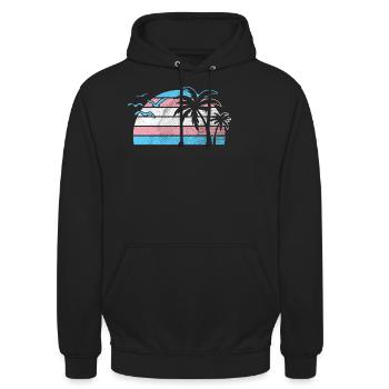 Sonnenuntergang Mit Palmen In Transgender Farben - Unisex Hoodie - Schwarz - Vorne - Alina (178cm) & Michal (187cm)