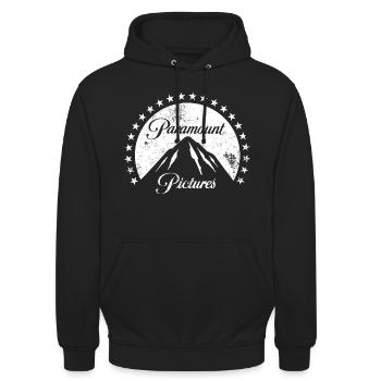 Paramount Pictures Weißes Logo Im Vintage-Stil - Unisex Hoodie - Schwarz - Vorne - Alina (178cm) & Michal (187cm)
