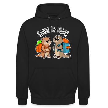 Zwei niedliche Backpacker Otter auf Weltreise - Unisex Hoodie - Schwarz - Vorne - Alina (178cm) & Michal (187cm)