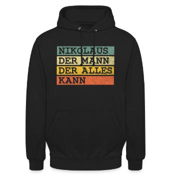 Der Mann Der Alles kann Nikolaus - Unisex Hoodie - Schwarz - Vorne - Alina (178cm) & Michal (187cm)