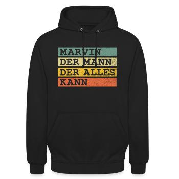 Der Mann Der Alles kann Marvin - Unisex Hoodie - Schwarz - Vorne - Alina (178cm) & Michal (187cm)