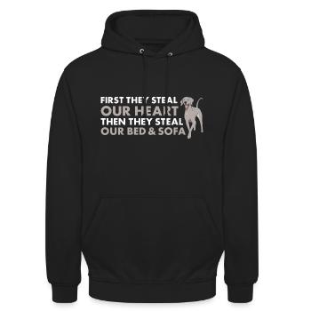 They Steal Our Heart Weimaraner - Unisex Hoodie - Schwarz - Vorne - Alina (178cm) & Michal (187cm)