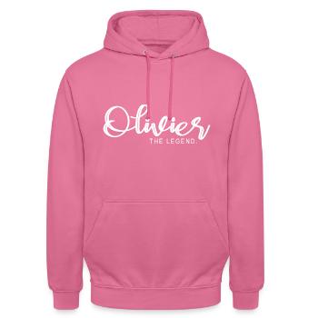 Olivier the legend Cadeau T shirt olivier - Sweat-shirt à capuche unisexe - rose - Devant - Alina (178cm) & Michal (187cm)