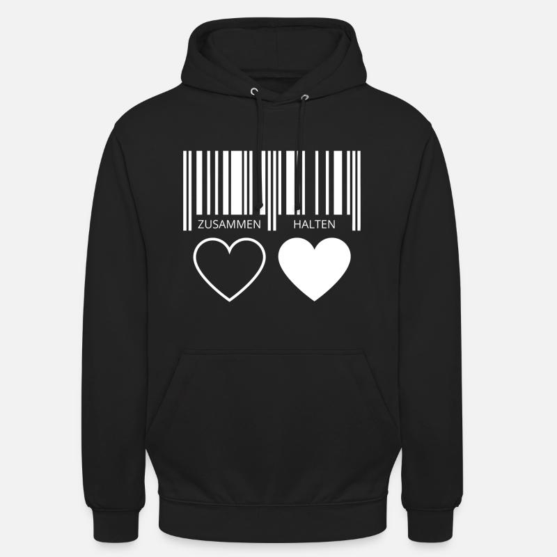 Zusammen halten Herzen Strichcode Barcode Paar C19 - Unisex Hoodie - Schwarz