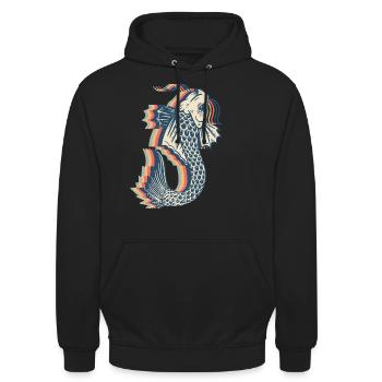 Koi Fisch Karpfen Nishikigoi Japan Retro Line Art - Unisex Hoodie - Schwarz - Vorne - Alina (178cm) & Michal (187cm)