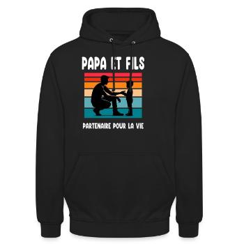 papa et fils vintage père et fils fête des pères - Sweat-shirt à capuche unisexe - noir - Devant - Alina (178cm) & Michal (187cm)