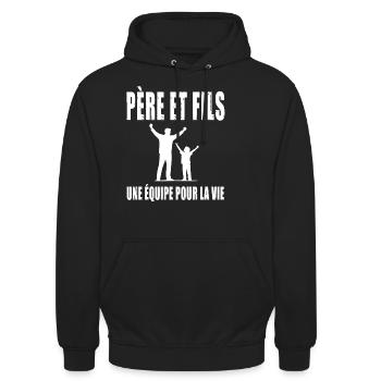 père et fils duo assorti papa fête des pères - Sweat-shirt à capuche unisexe - noir - Devant - Alina (178cm) & Michal (187cm)