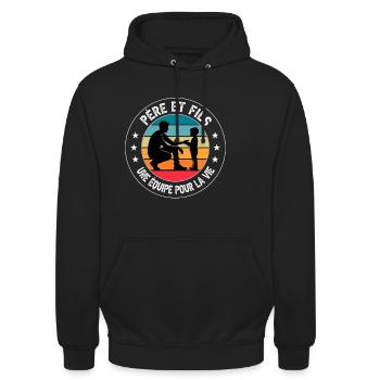 père et fils équipe vie vintage duo fête pères - Sweat-shirt à capuche unisexe - noir - Devant - Alina (178cm) & Michal (187cm)