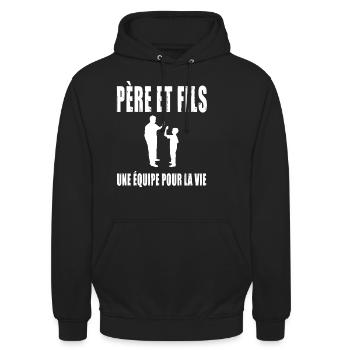 père et fils papa complices fête des pères - Sweat-shirt à capuche unisexe - noir - Devant - Alina (178cm) & Michal (187cm)