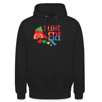 Eritrea Karte Mit Herz I Love Eri - Unisex Hoodie - Schwarz - Vorne - Alina (178cm) & Michal (187cm)