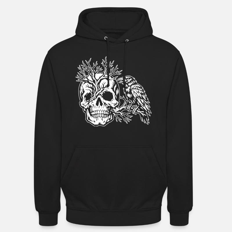 Schädel, Baum und Rabe - Unisex Hoodie - Schwarz