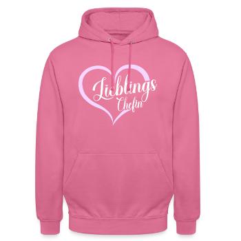 Lieblings Chefin Verabschiedung Herz Rosa Geschenk - Unisex Hoodie - Pink - Vorne - Alina (178cm) & Michal (187cm)