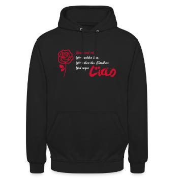 Rosen sind Rot - Abihoody für Abitur Abschluss - Unisex Hoodie - Schwarz - Vorne - Alina (178cm) & Michal (187cm)