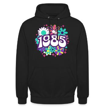 Rétro Groovy Année 1985 Femme 40 Ans Anniversaire - Sweat-shirt à capuche unisexe - noir - Devant - Alina (178cm) & Michal (187cm)