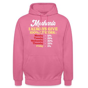 100% At Work Funny Mechanic Quote - Unisex Hoodie - pink - Front - Alina (178cm) & Michal (187cm)